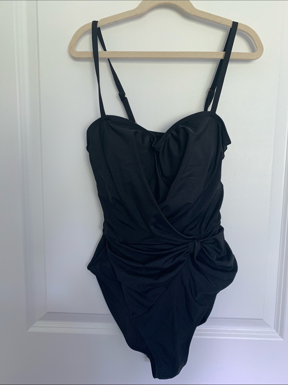 NWT Catherine Malandrino One Piece Black Swimsuit with adjustable Straps.